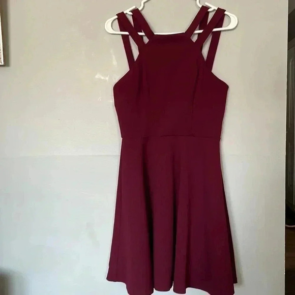 B. Darlin Burgundy Double Straps Midi Dress - Picture 1 of 5